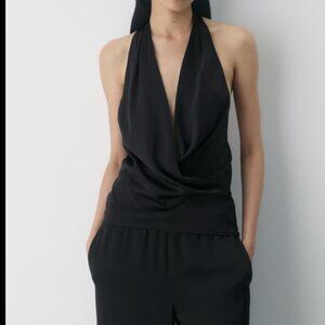 Aritzia Martini Satin Halter Blouse